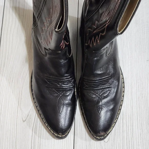 Black Western Cowboy Boots with Red Stitching Kids Size 3 - Picture 8 of 13